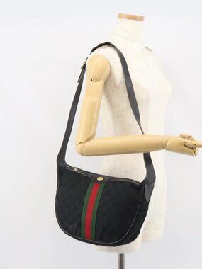 GUCCI GG Canvas Web Sherry Line Shoulder Bag Black